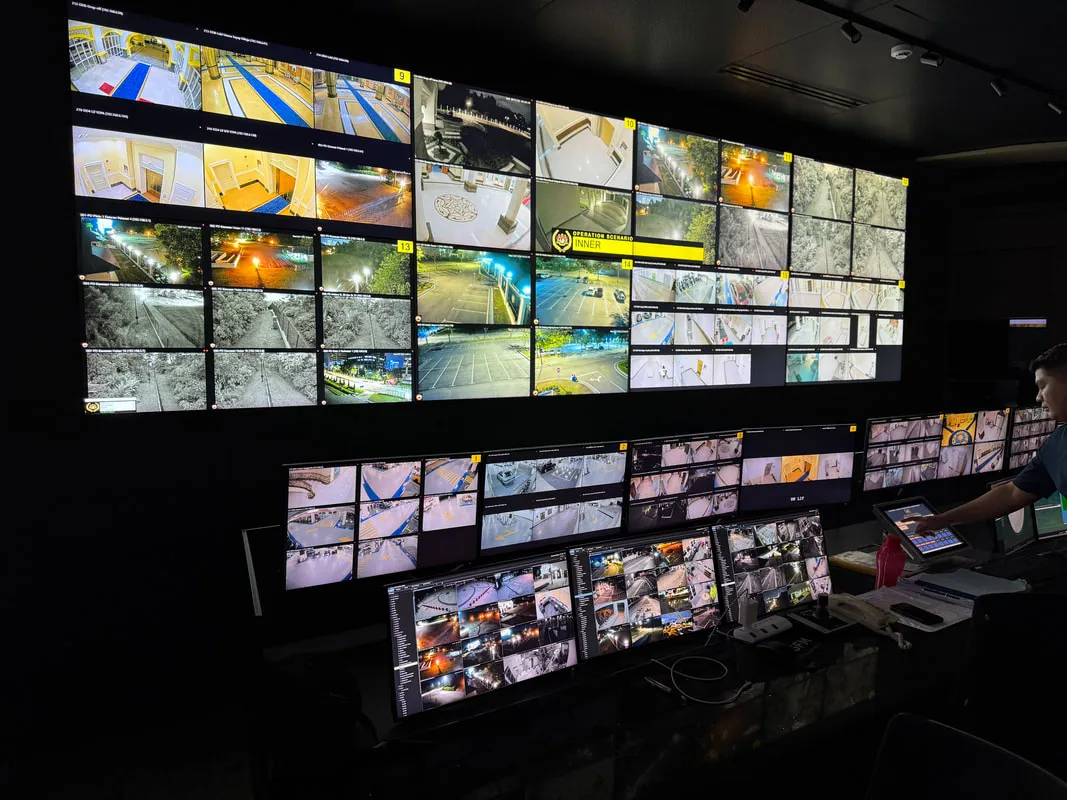 Operators monitoring a video wall in a command and control centre
