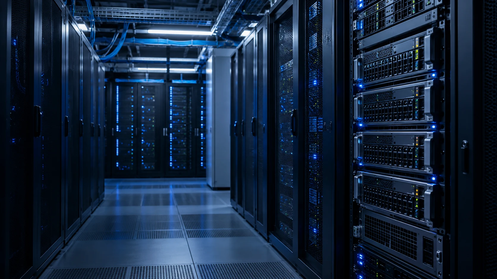 Rows of server racks in a data centre